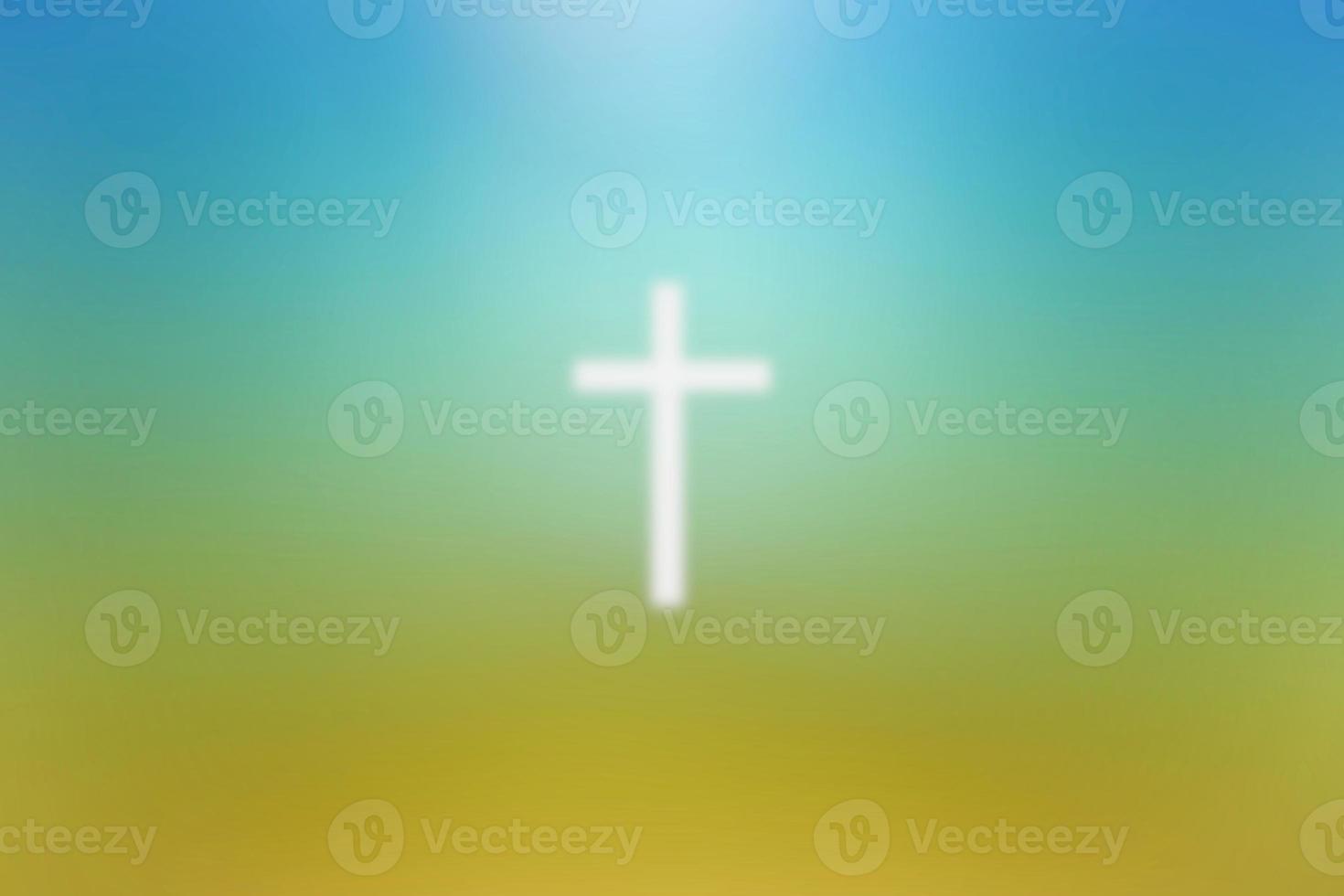 Abstract of Blurred Christ Cross Lighting with Beautiful Gradient Background, Suitable for Christian Religion Concept. photo