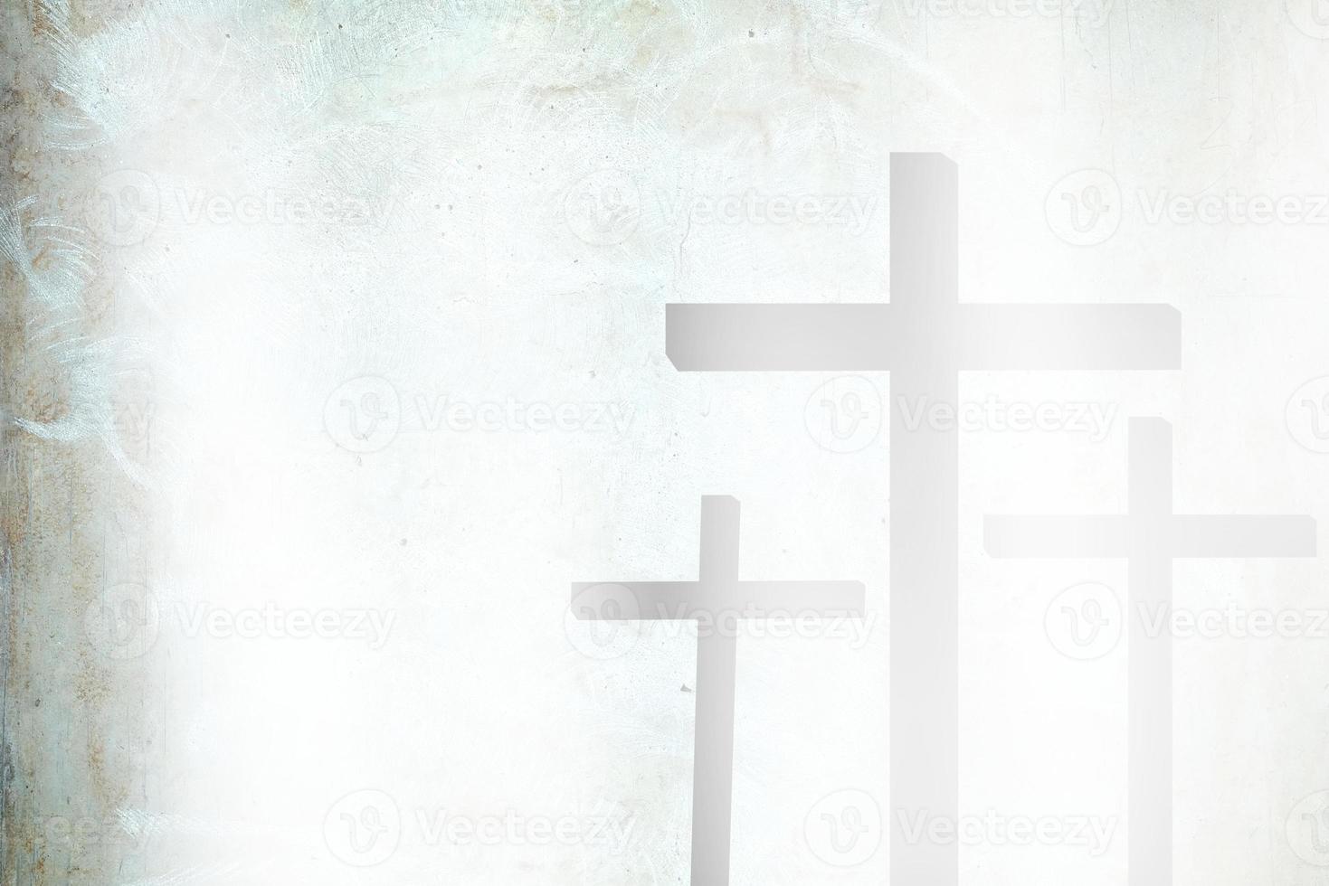 White Grunge Concrete Wall Background with Light Leak on Christ Cross, Suitable for Christian Religion Concept. photo