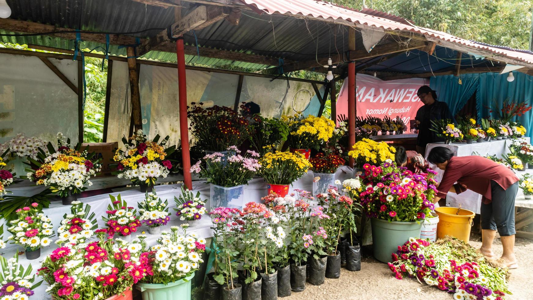 Tomohon, Indonesia  December 2022, A bustling flower shop ahead of the new year photo