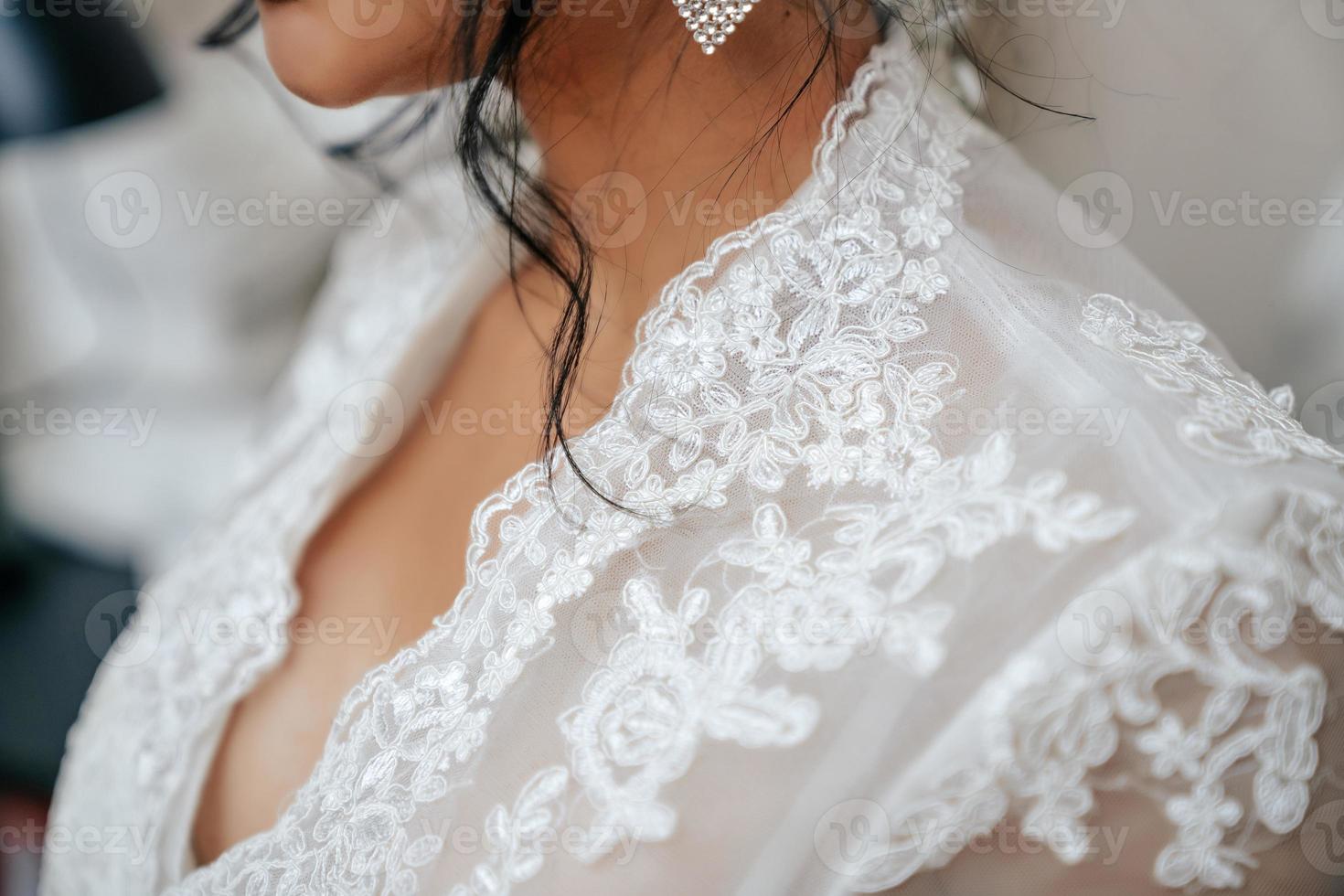 Girl in a wedding dress close-up photo