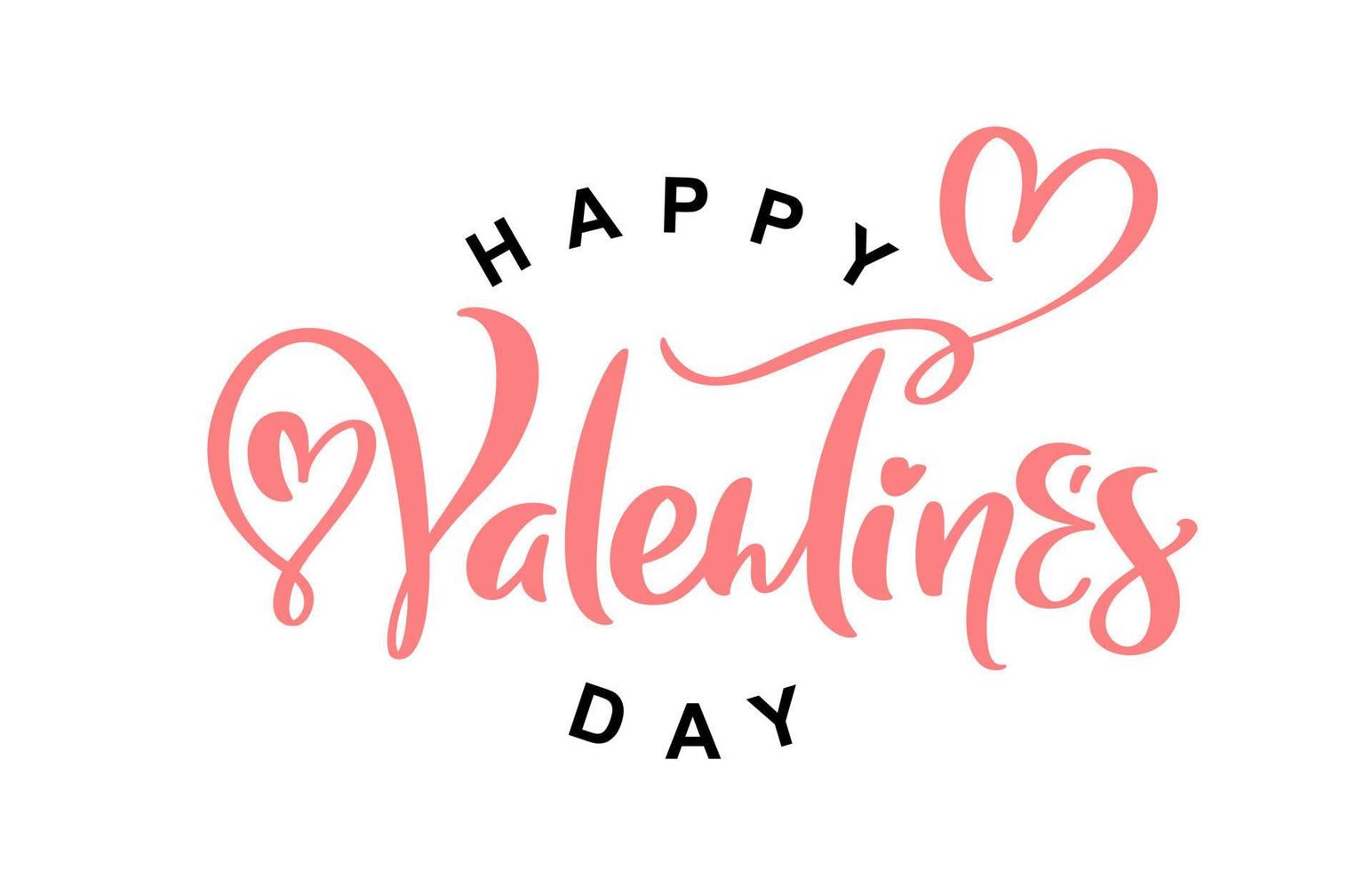 Happy Valentines Day pink and black vector calligraphy lettering text with heart. Holiday quote design for valentine greeting card, phrase poster, congratulate, calligraphy illustration