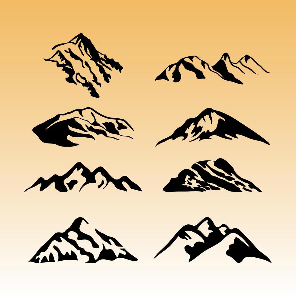 Mountain vector icons set. Set of mountain silhouette elements.