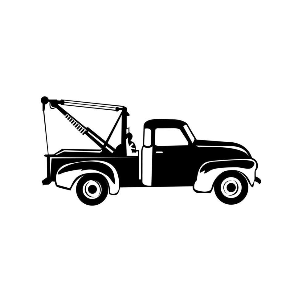 black silhouette of wrecker truck with broken car vector