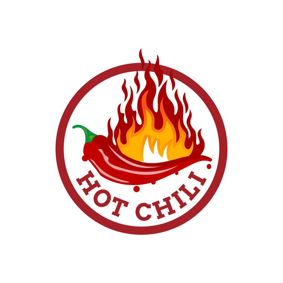 Hot Chilli logo food label or sticker. Concept for farmers market, organic food, natural product design.Vector illustration. Chili Pepper Spicy Restaurant Logo in White Isolated, Vector EPS 10