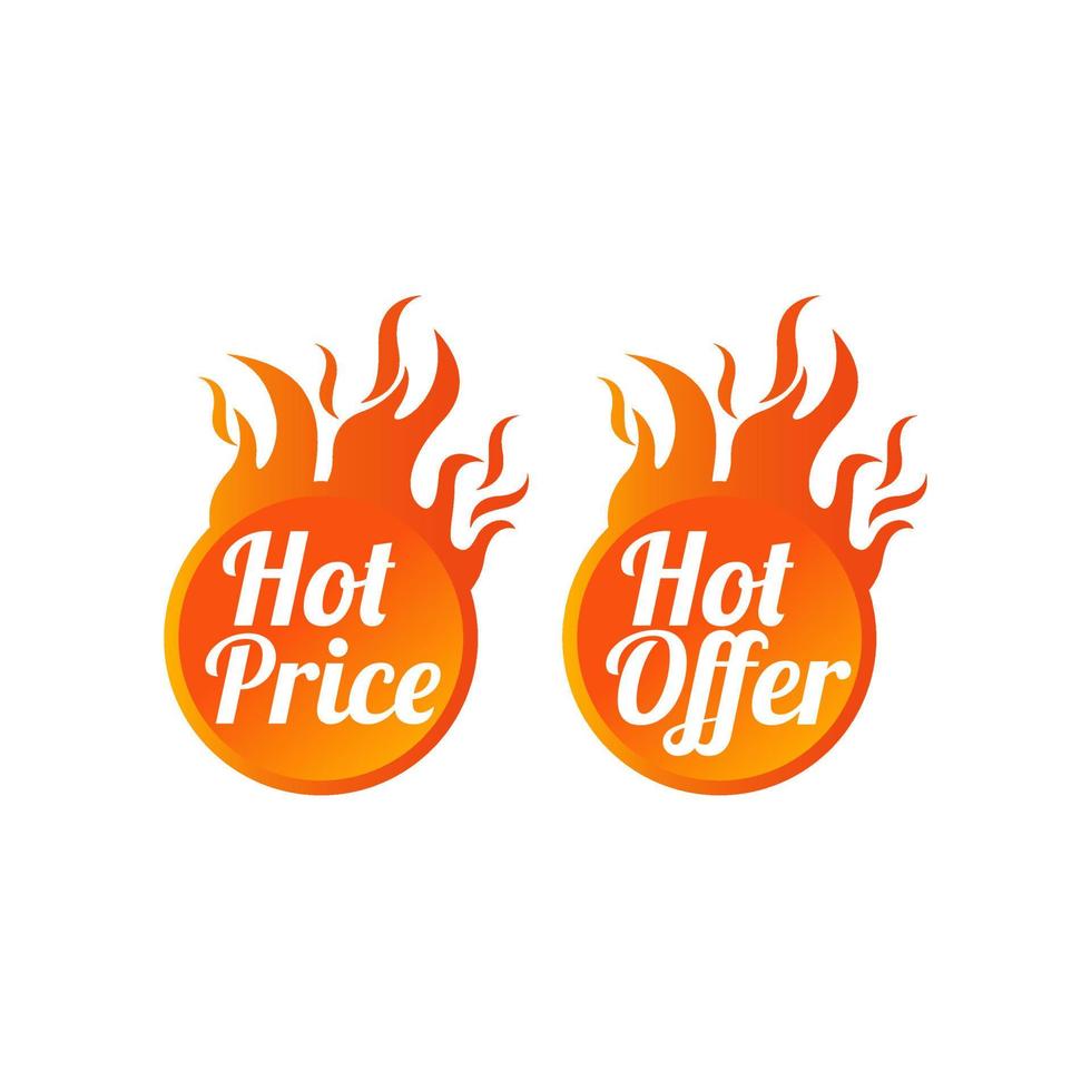 hot price and price on fire banners - text in yellow and red drawn labels with flames signs, business shopping concept, vector