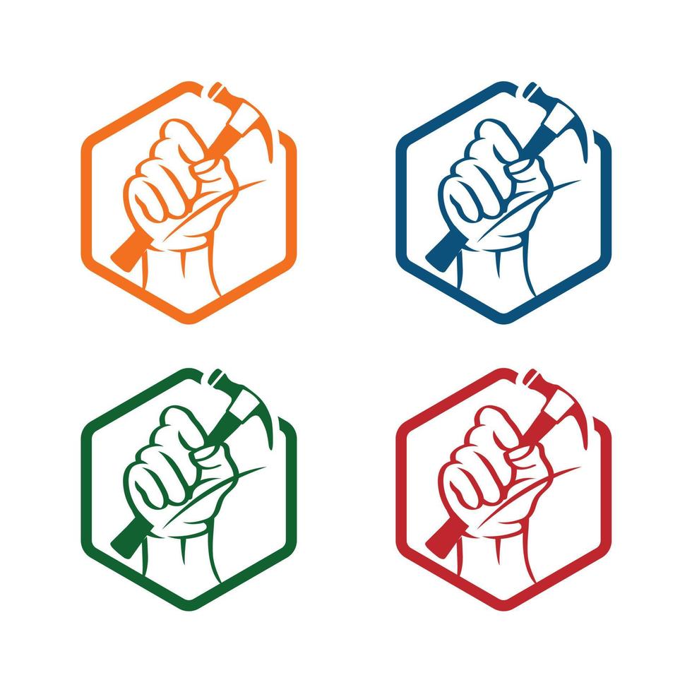 Creative abstract hand holding hammer vector logo design template element. Colorful concept icon.EPS 10