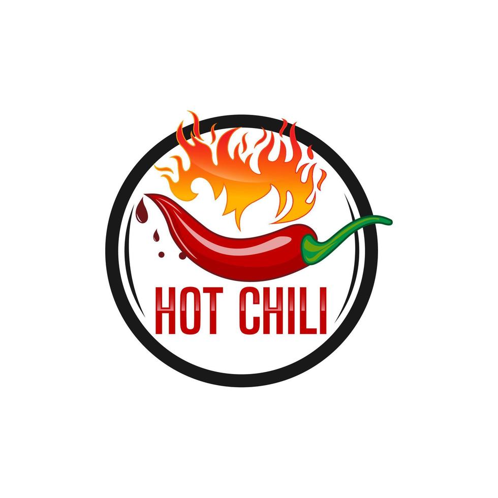 Hot Chilli logo food label or sticker. Concept for farmers market, organic food, natural product design.Vector illustration. Chili Pepper Spicy Restaurant Logo in White Isolated, Vector EPS 10