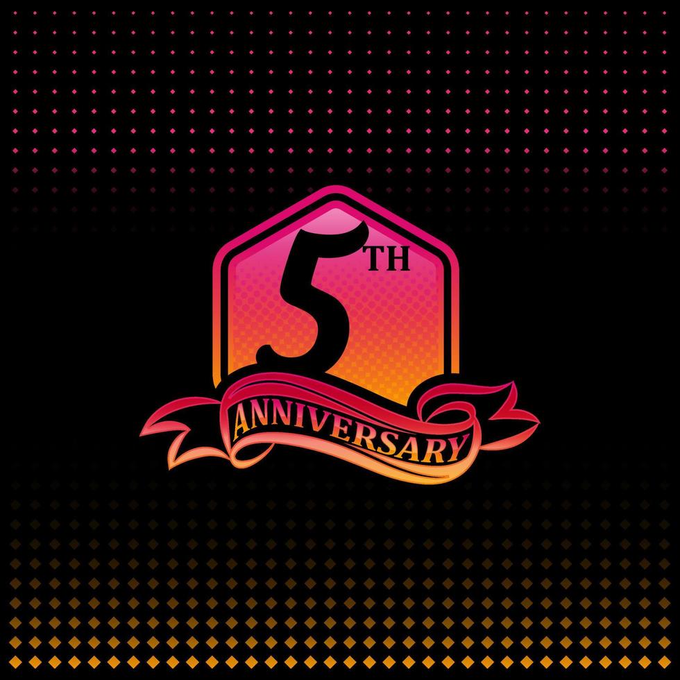 Five years anniversary celebration logotype. 5th anniversary logo, black background vector