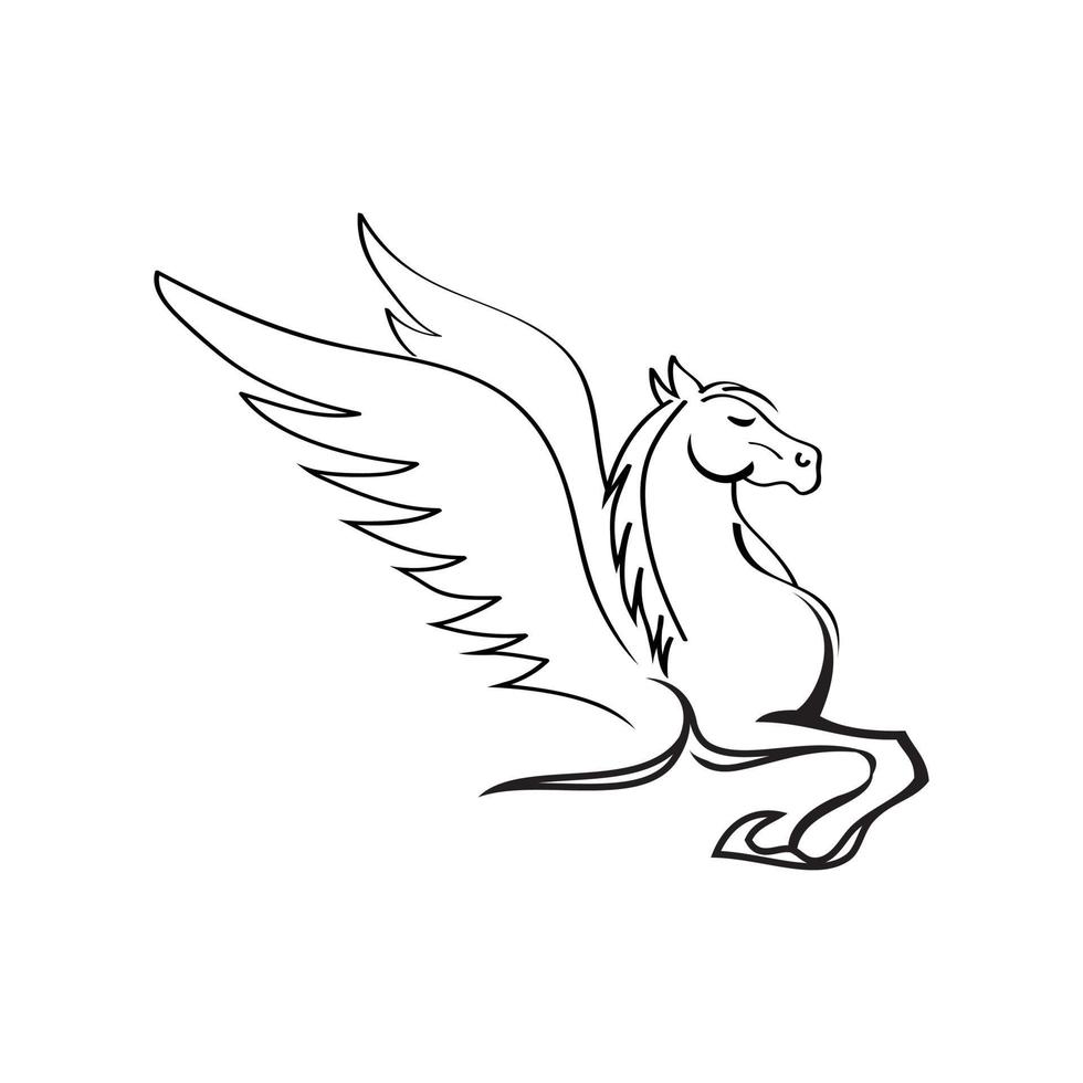 flying winged pegasus horse - black vector outline of greek mythology inspiration symbol