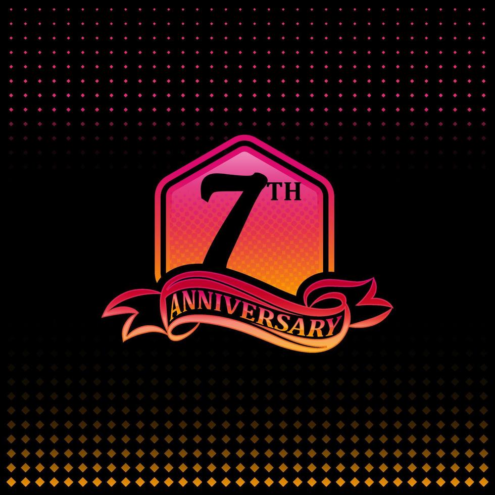Seven years anniversary celebration logotype. 7th anniversary logo, black background vector