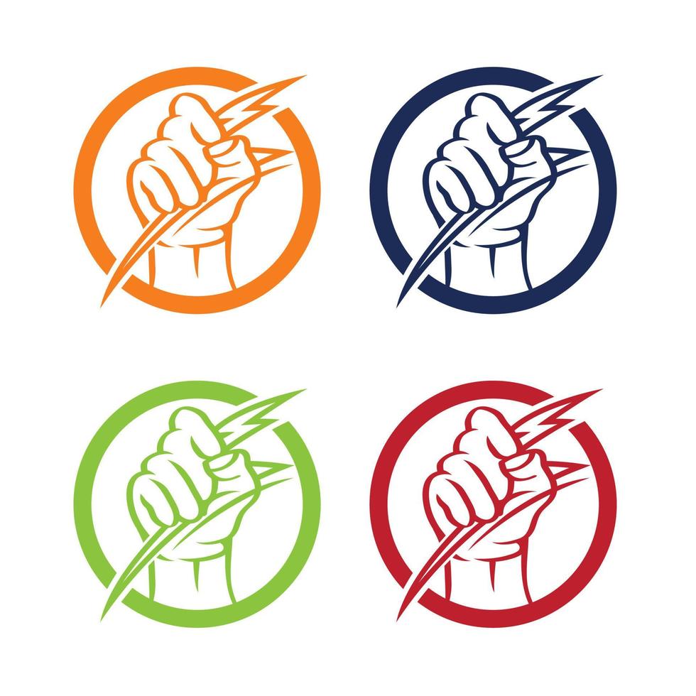 Creative abstract hand holding thunderbolt vector logo design template element.