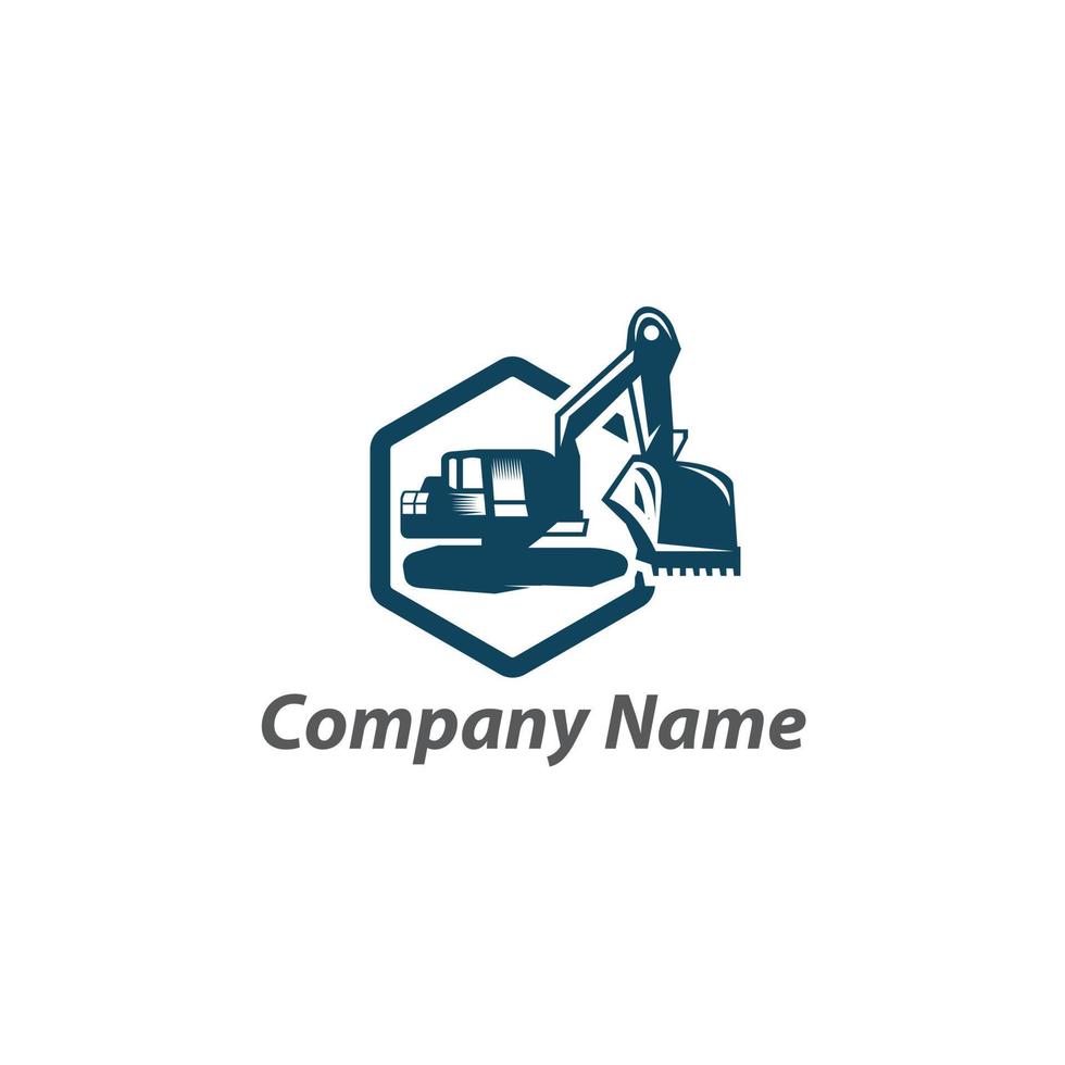 Excavation work logo design, emblem of excavator or building machine rental organisation print stamps, constructing equipment vector