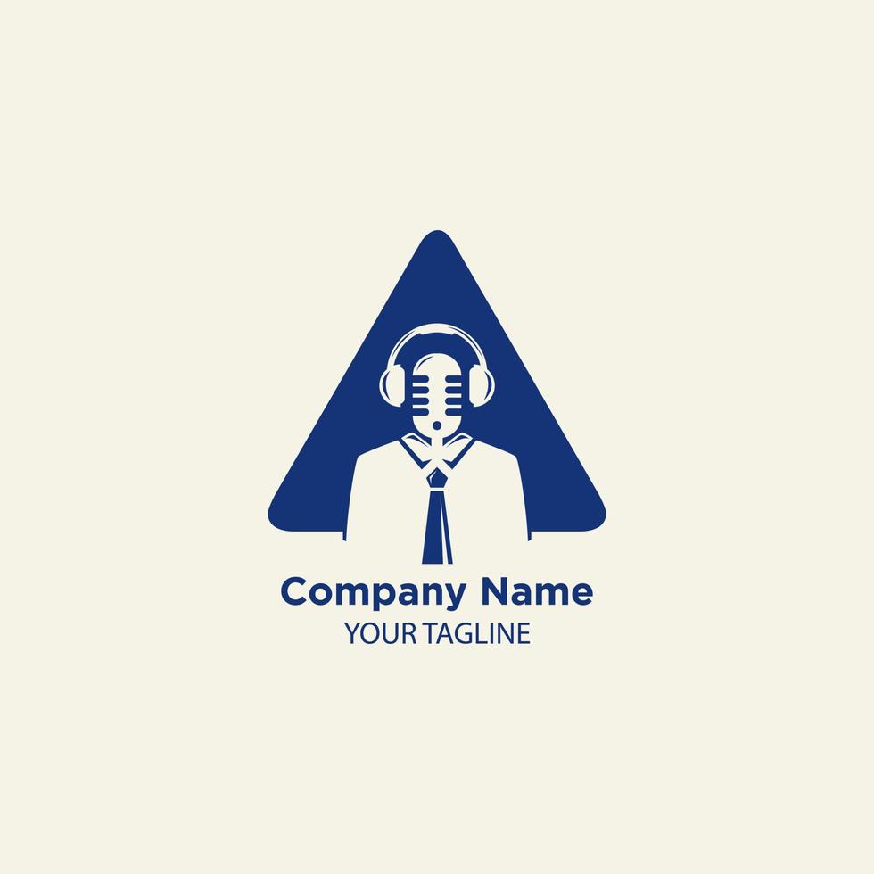 simple podcast or radio logo design inspiration with man and headphone - vector