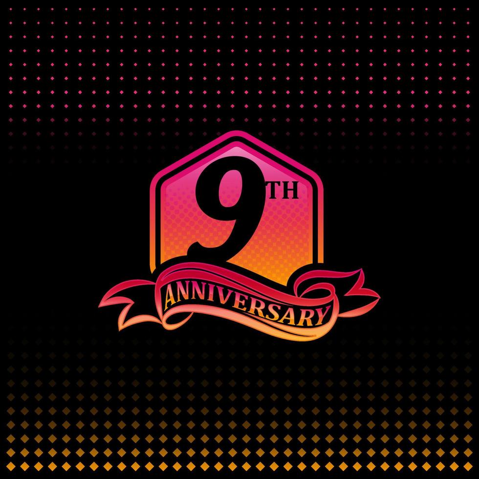 Nine years anniversary celebration logotype. 9th anniversary logo, black background vector