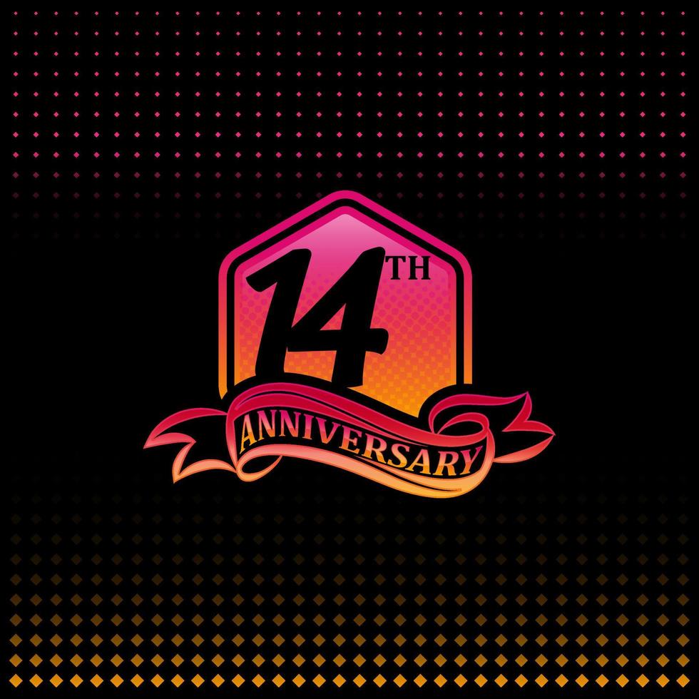 Fourteen years anniversary celebration logotype. 14th anniversary logo, black background vector