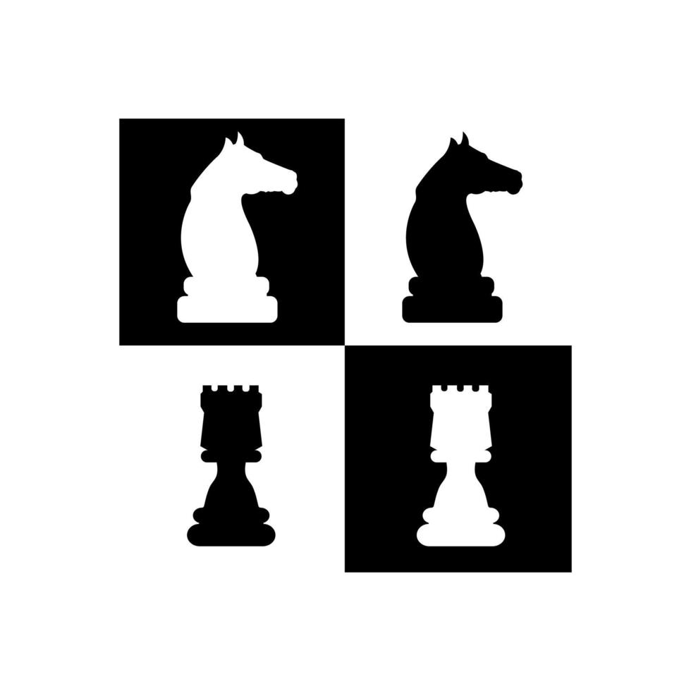 Vector chess isolated on white background. Chess icons. Silhouettes of chess pieces. Playing chess on the Board. King, Queen, rook, knight, Bishop, pawn