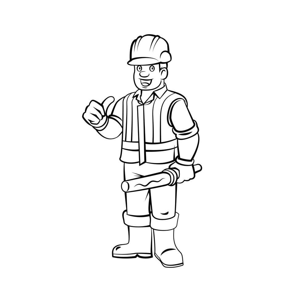 Ilustración de vector de trabajador de construcción sobre fondo blanco