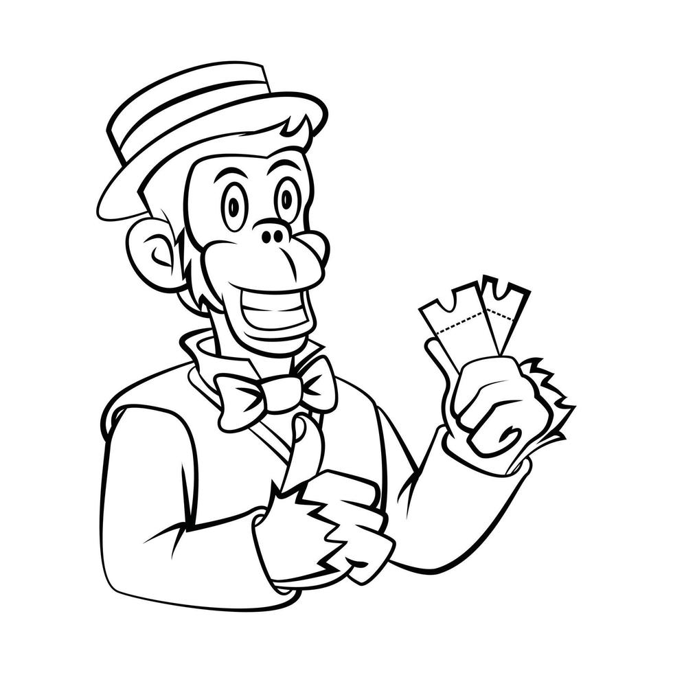 Monkey Selling Ticket Illustration on White Background vector