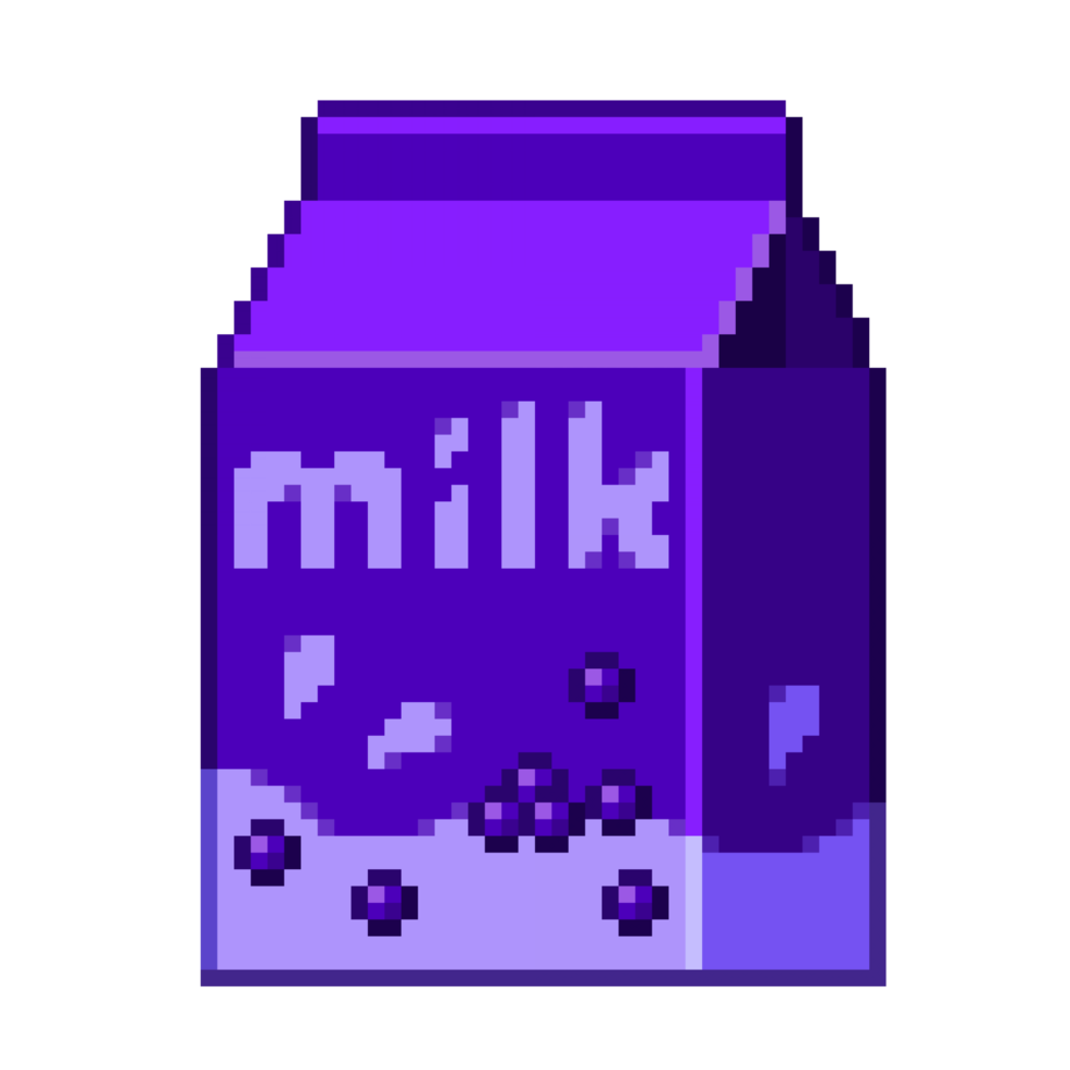 An 8 bit retro styled pixel art illustration of blueberry milk. png