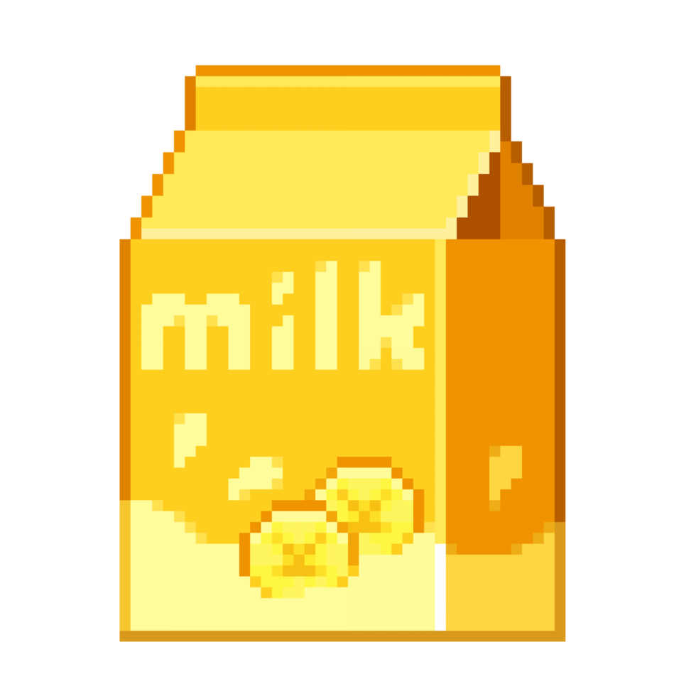 An 8 bit retro styled pixel art illustration of banana milk. png