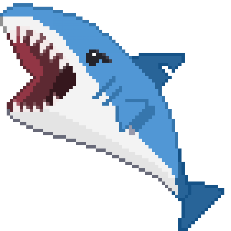 An 8 bit retro styled pixel art illustration of an arctic shark. png