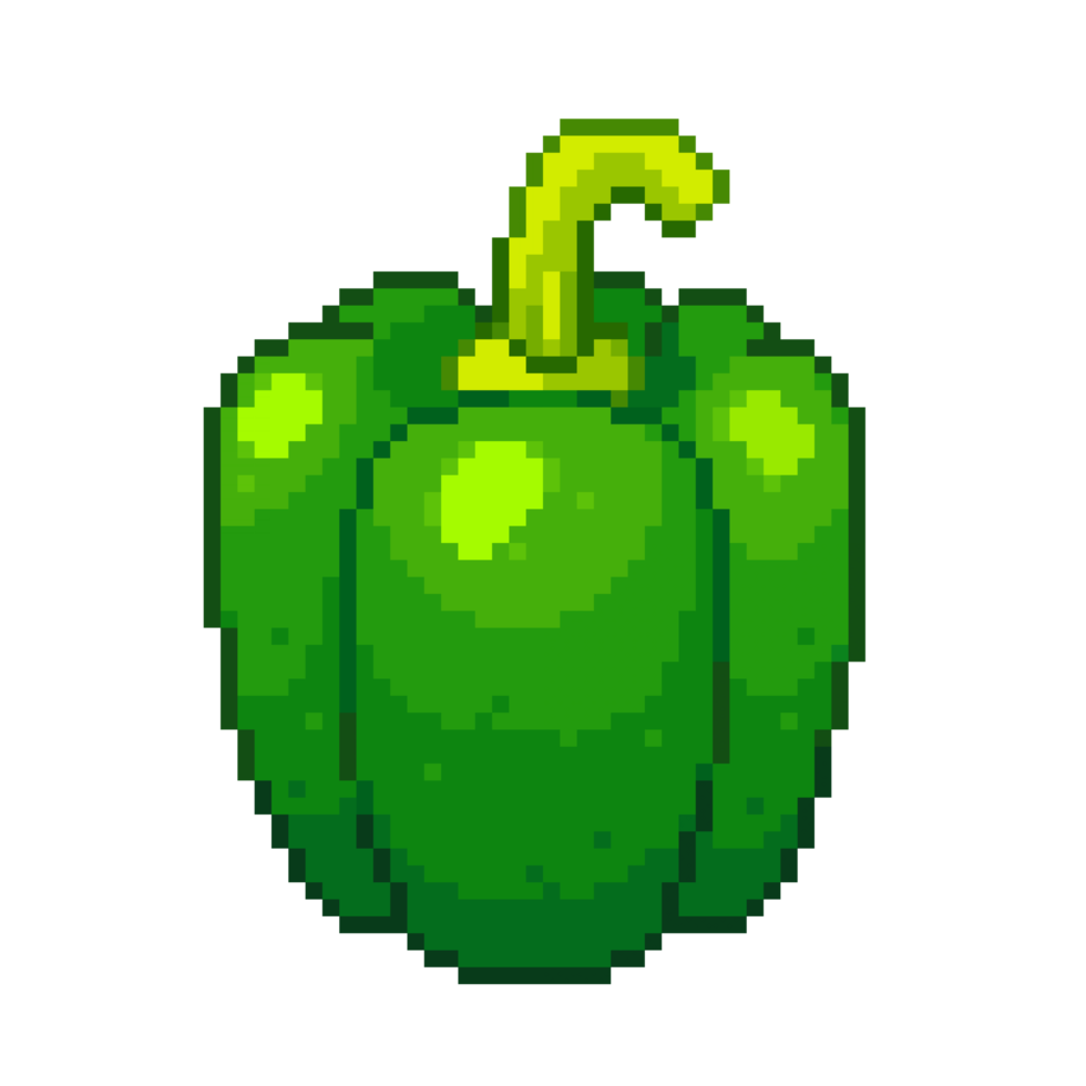 An 8 bit retro styled pixel art illustration of green pepper. png