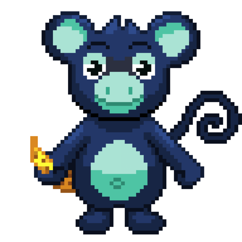 An 8 bit retro styled pixel art illustration of a blue monkey. png