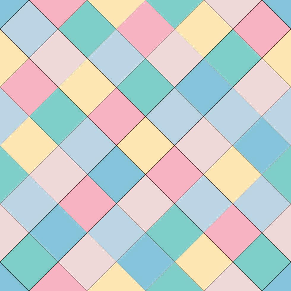 Geometric seamless pattern. A pattern with the image of multi-colored squares of pink, green, blue and yellow. Pattern in pastel colors. Vector