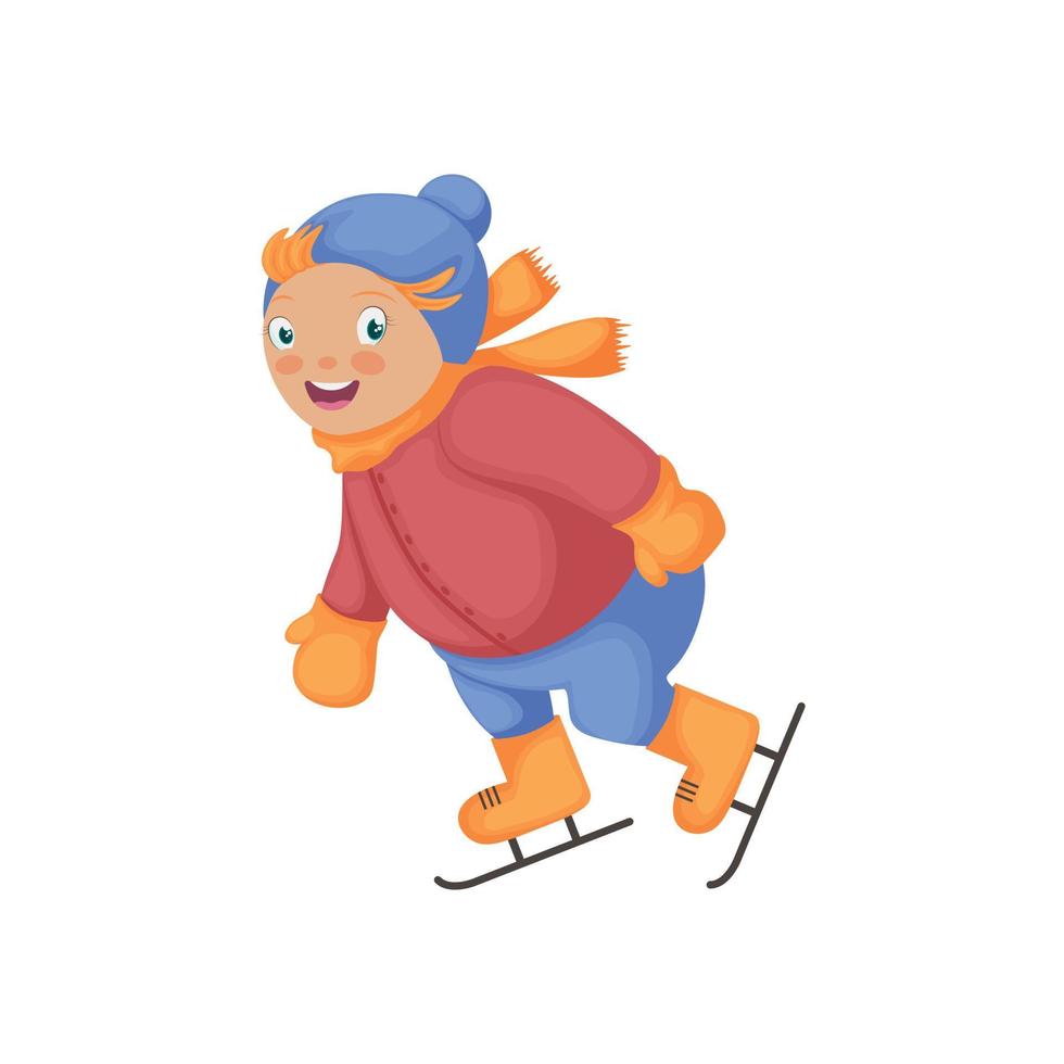 un chico en patines linda sonriente niño en invierno patines dibujos animados invierno ilustración con un chico en calentar ropa y patines vector ilustración en un blanco antecedentes.