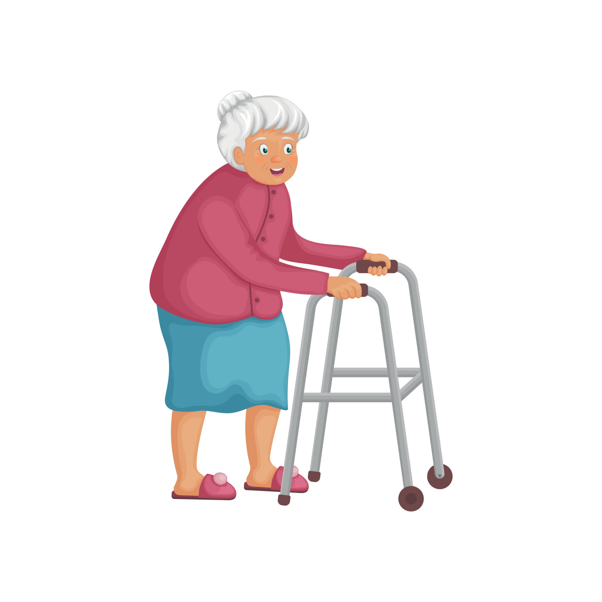 old woman walking cartoon