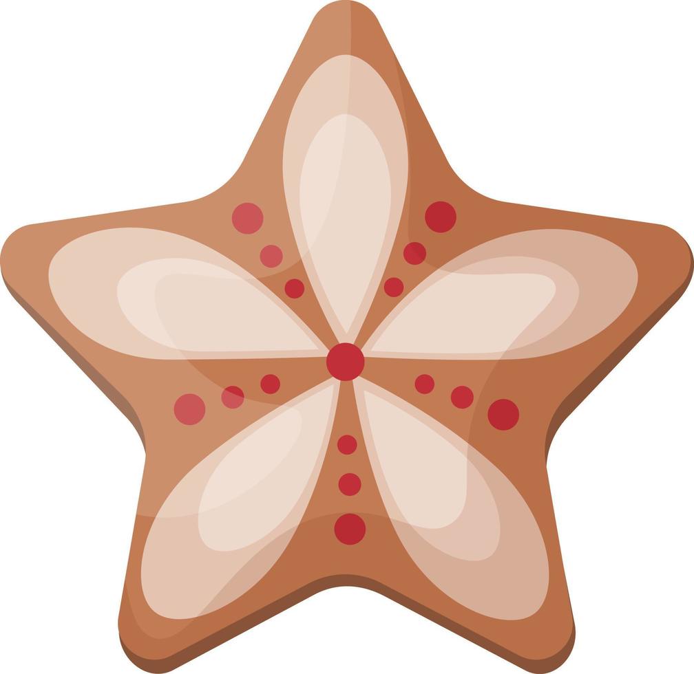 Cute gingerbread Christmas cake. New Year s gingerbread in the shape of a star decorated with patterns. Festive pastries. Christmas cookies in the shape of a house. Vector illustration isolated