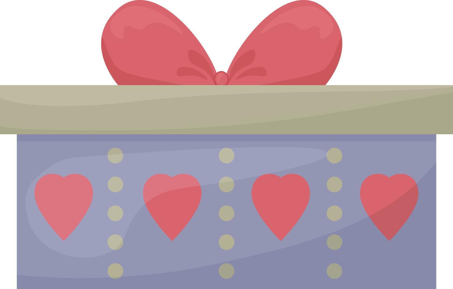 brillante regalo caja. festivo embalaje decorado con el imagen de rojo corazones. un caja decorado con un rojo arco. enamorado s día regalo caja, vector ilustración aislado en blanco antecedentes