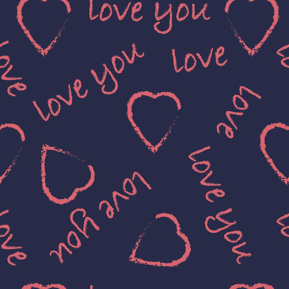 Bright seamless pattern with the image of hearts painted with lipstick. A pattern with the image of hearts and the inscription I love you. Valentine's day pattern for printing and gift wrapping vector