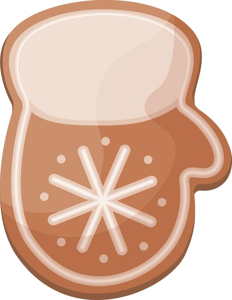 Cute Christmas gingerbread. New Year s gingerbread in the shape of a mitten. Festive pastries decorated with icing. Christmas cookies in the shape of mittens. Vector illustration isolated