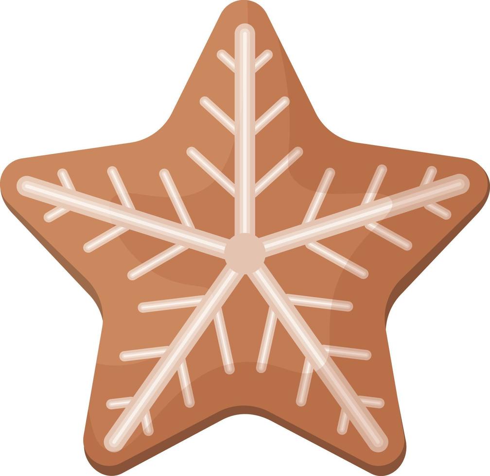 Cute gingerbread Christmas cake. New Year s gingerbread in the shape of a star decorated with patterns. Festive pastries. Christmas cookies in the shape of a house. Vector illustration isolated