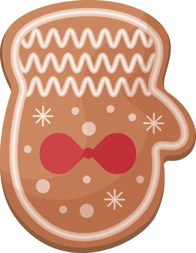Cute Christmas gingerbread. New Year s gingerbread in the shape of a mitten. Festive pastries. Christmas cookies in the shape of mittens. Vector illustration isolated on a white background