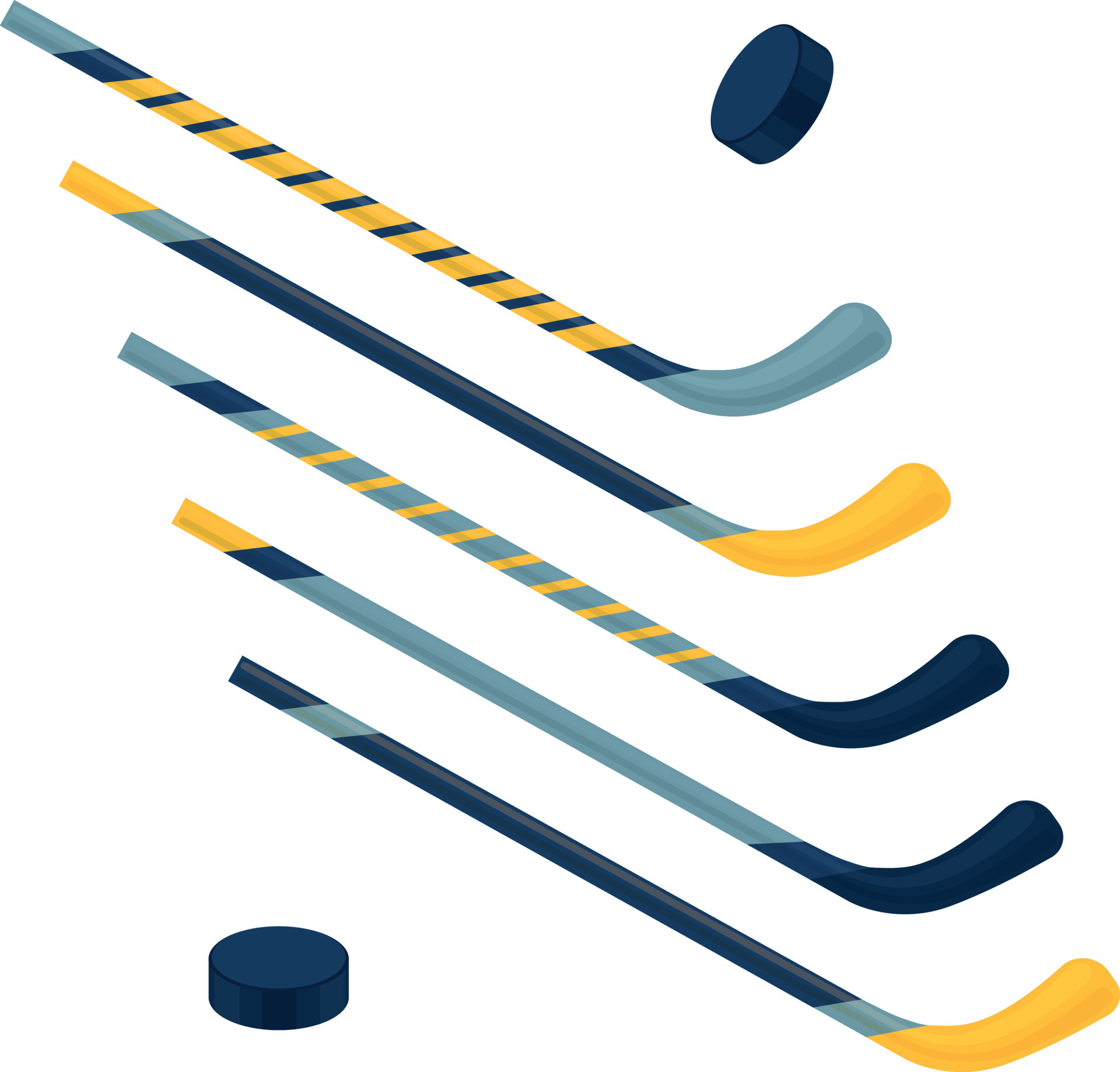 Sports set with hockey sticks. Ice hockey and field hockey sticks and