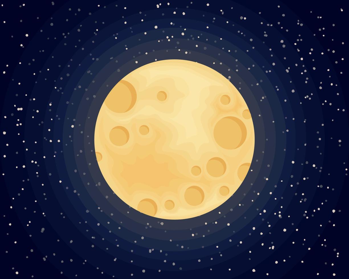 Moon. The image of the full moon in the starry sky. Yellow moon in the night sky. Vector illustration