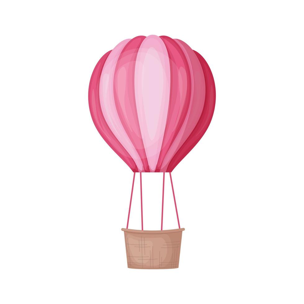 Hot-air balloon with a basket. Multi colored balloon. A balloon for flying and traveling. Vector illustration isolated on a white background