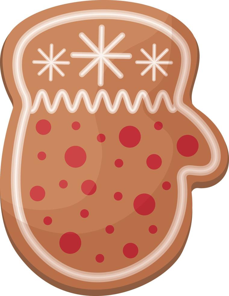 Cute Christmas gingerbread. New Year s gingerbread in the shape of a mitten. Festive pastries. Christmas cookies in the shape of mittens. Vector illustration isolated on a white background