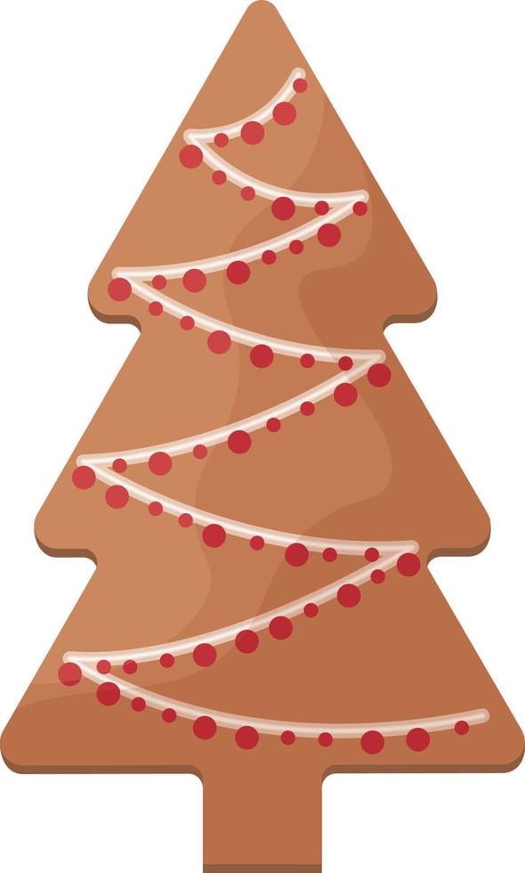 Cute gingerbread decorated with icing Christmas gingerbread in the shape of a Christmas tree. Festive pastries, pine. Christmas cookies in the shape of a fir tree. Isolated vector illustration