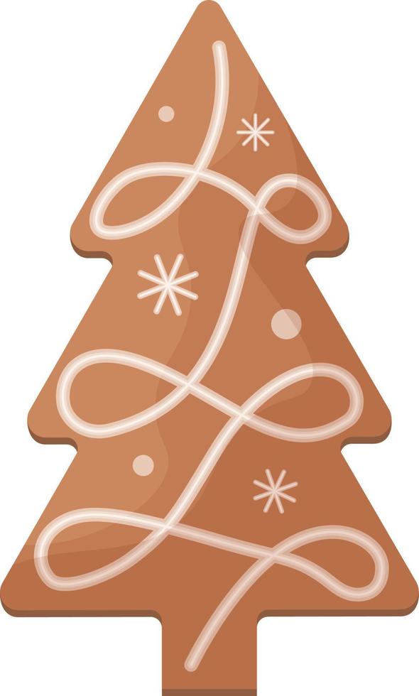 Cute gingerbread decorated with icing Christmas gingerbread in the shape of a Christmas tree. Festive pastries, pine. Christmas cookies in the shape of a fir tree. Isolated vector illustration