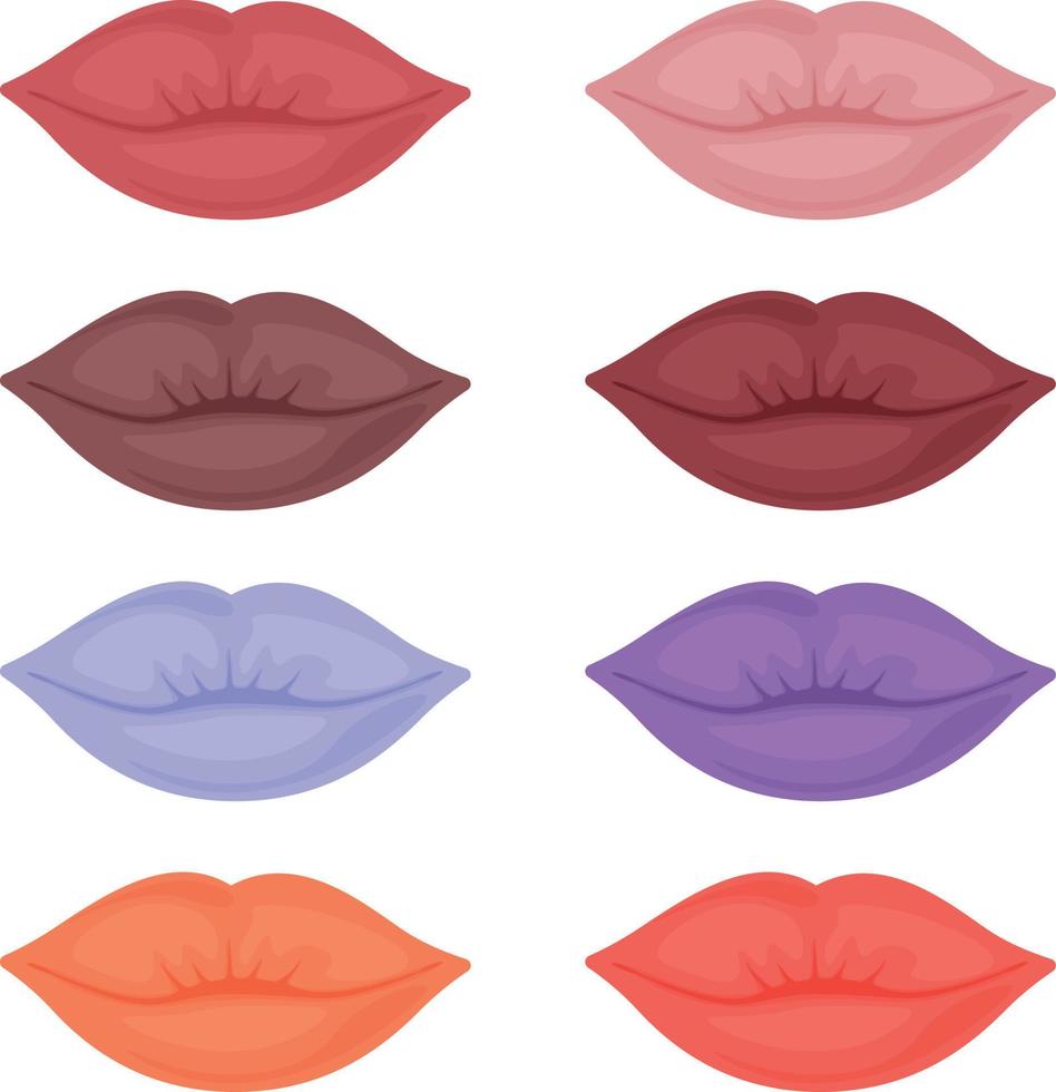 Lips. A large bright set with the image of sexy lips of different colors. Lips with different lipstick colors. Vector illustration