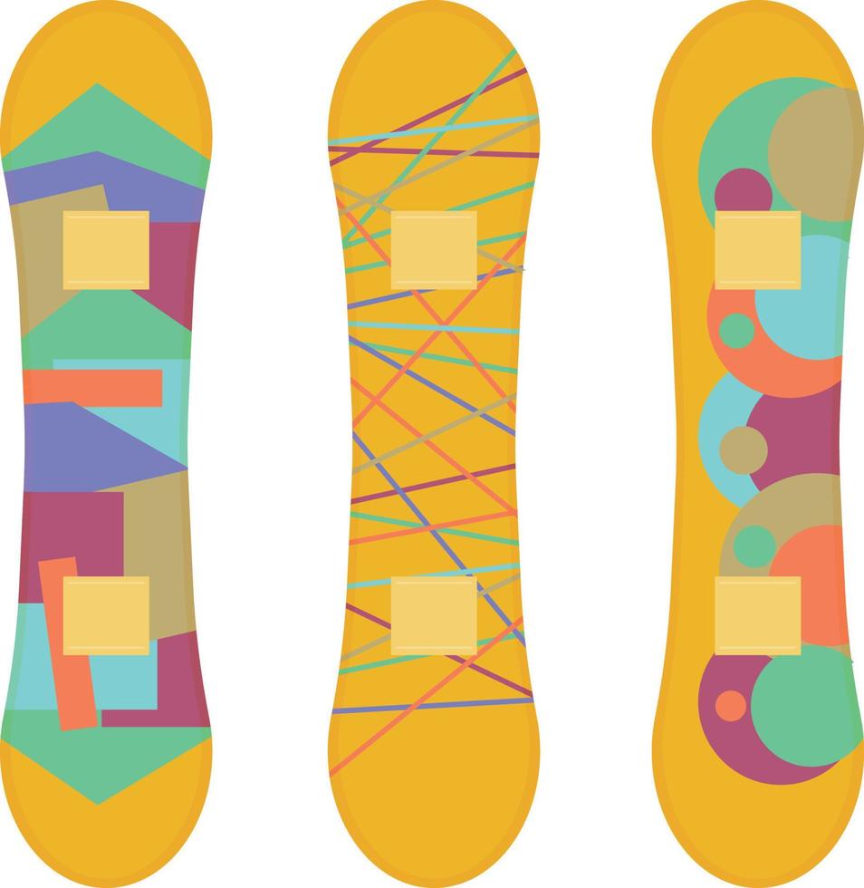 Bright multicolored snowboard. Snowboard for sports and outdoor activities. Ski equipment. Vector illustration isolated on a white background