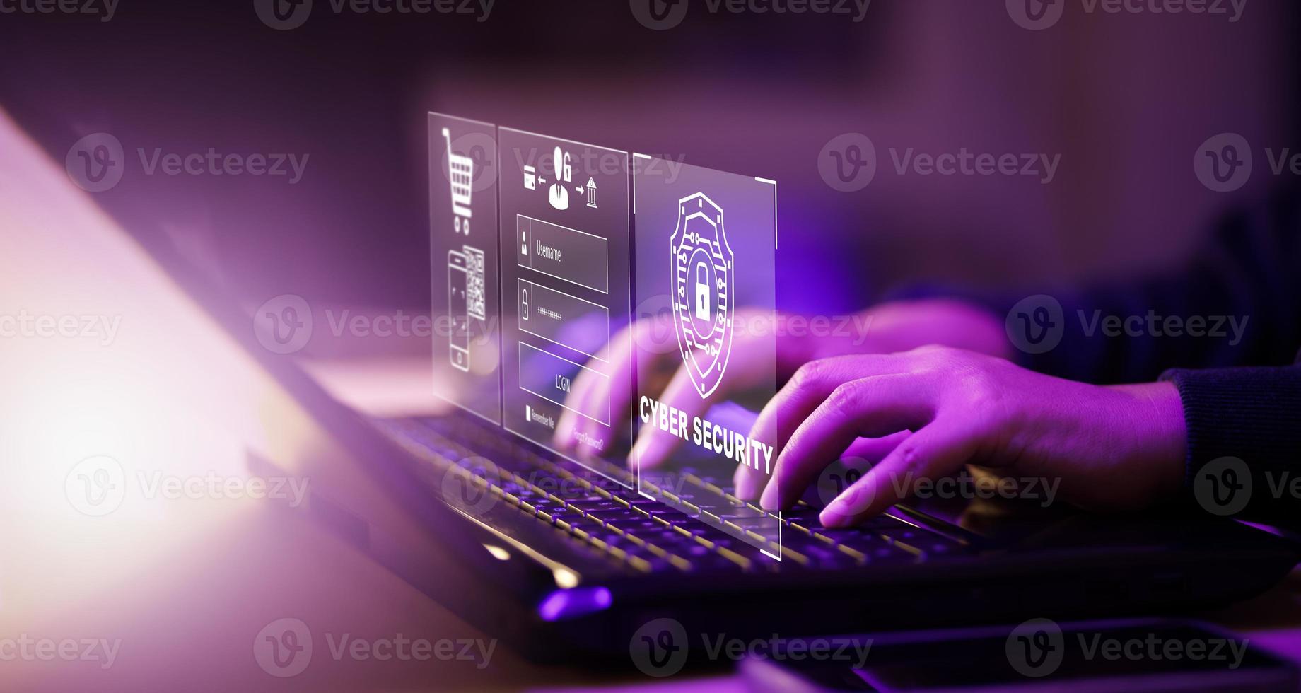 cyber security and Security password login online concept  Hands typing and entering username and password of social media, log in with smartphone to an online bank account, data protection hacker photo