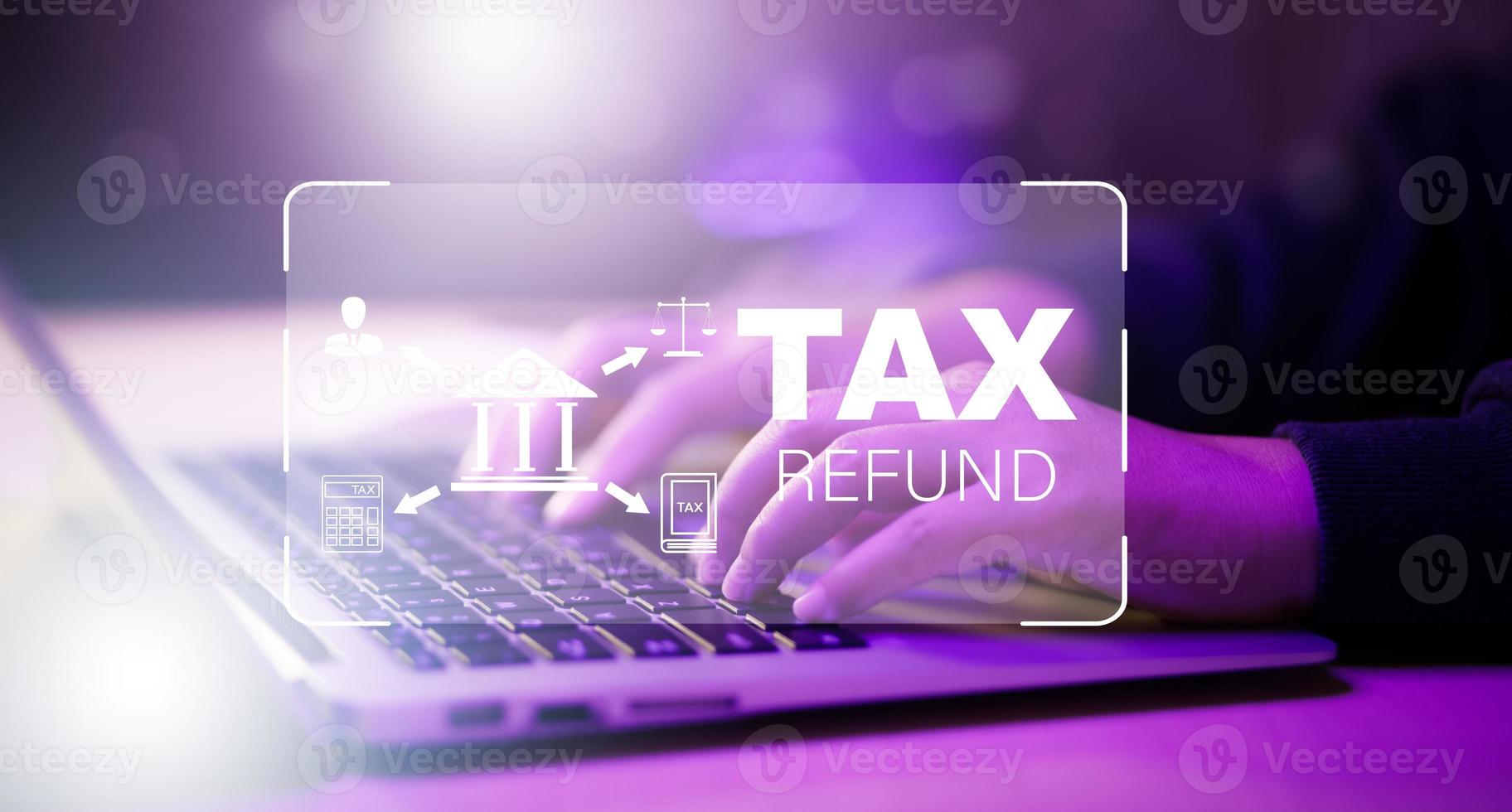 Concept TAX-2023 and refund tax of duty taxation business, graphs, and chart being demonstrated on the screen media, App for selecting tax refund, Keeping track of annual tax expenditures photo