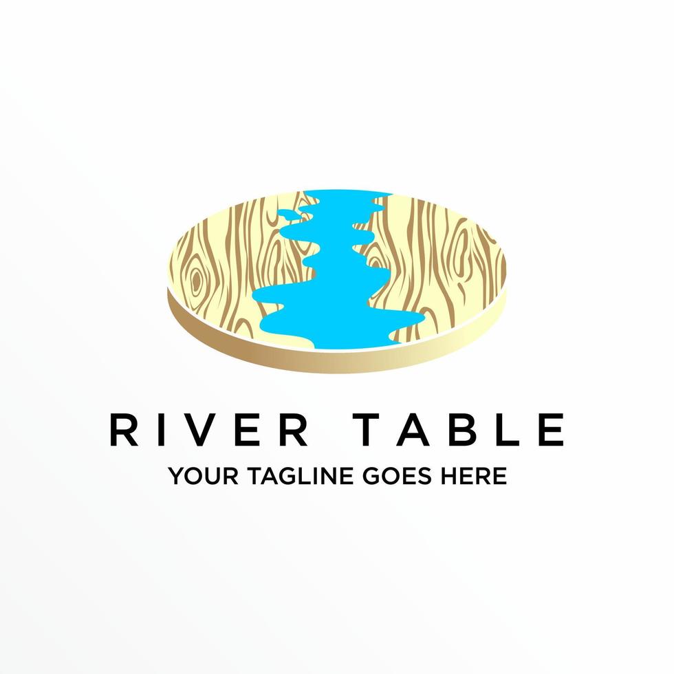 Circle wood Table with River motif image graphic icon logo design abstract concept vector stock. Can be used as a symbol related to interior.