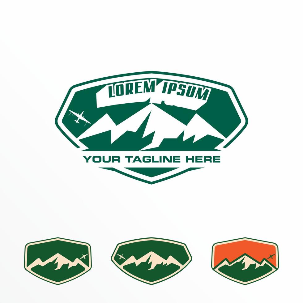 simple Mountain and plane in emblem image graphic icon logo design abstract concept vector stock. Can be used as a symbol related to adventure.