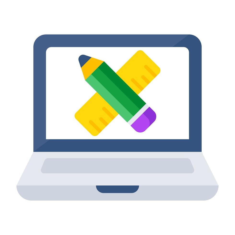 Pencil with scale inside laptop, icon of online stationery vector