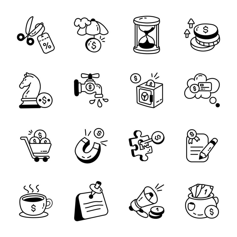 Business Strategy Doodles Icon Pack vector